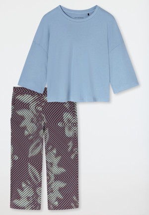 3/4-long Interlock Pyjamas, Grey-Blue - Modern Nightwear