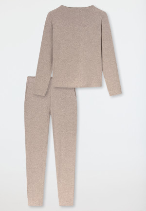 Long Pyjamas with Fine Ribs, Brown-Mottled - Selected! Premium Warming