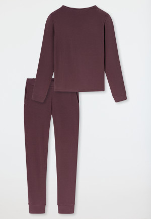 Long Pyjamas with Fine Ribbing in Cocoa Brown - Selected! Premium Warming