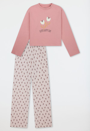 Lange pyjama met bloemenmotief, oudroze - Nightwear