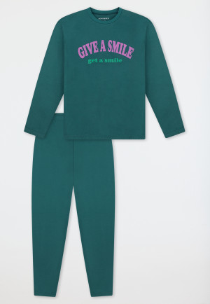 Lange pyjama van sweatshirtstof met manchetten, diepzeegroen - Nightwear