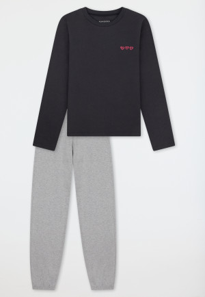 Pyjama long à poignets avec petits curs, bleu marine - Nightwear