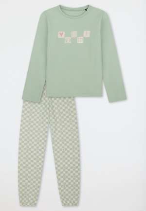 Schlafanzug lang Interlock Bündchen pastellgrün - Nightwear