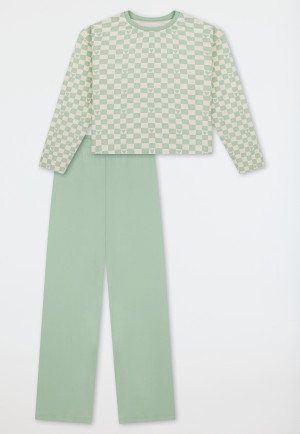 Long Pyjamas with Interlock Checking in Pastel Green - Nightwear