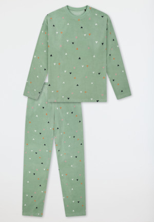 Schlafanzug lang Velour Herzchen pastellgrün - Nightwear