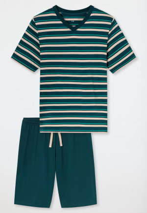 Schlafanzug kurz Ringel tiefseegrün - Casual Nightwear