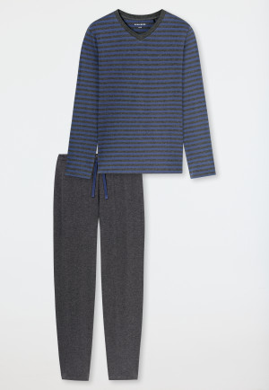 Pyjama long à encolure en V, rayures, denim délavé - Casual Nightwear