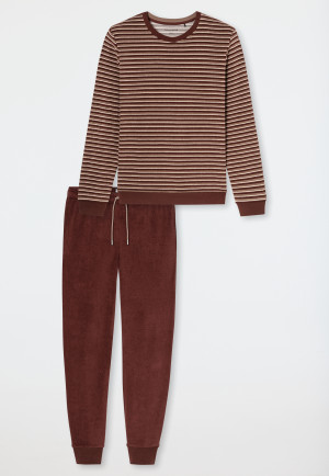 Schlafanzug lang Frottee Bündchen Ringel praline - Casual Nightwear