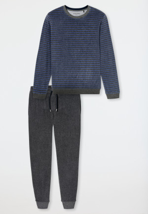 Pyjama long en tissu éponge à poignets, rayures, couleur denim délavé - Casual Nightwear