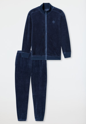 Ensemble d'intérieur en velours oversize à fermeture éclair, bleu océan - Casual Nightwear
