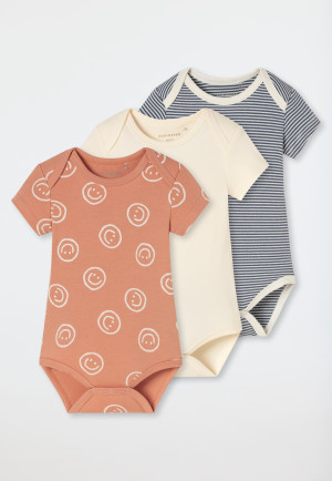 Lot de 3 bodys pour bébé à manches courtes en coton côtelé fin, multicolores - « Bébé »