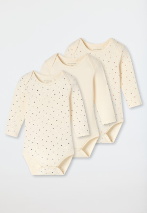 Lot de 3 bodys pour bébé à manches longues en maille côtelée fine, couleur crème - Bébé