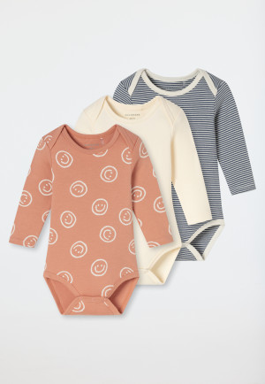 Lot de 3 bodys pour bébé à manches longues en jersey côtelé, multicolores - « Bébé »