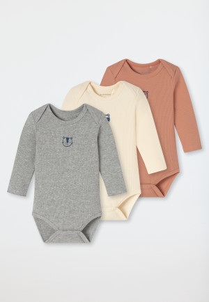 Lot de 3 bodys pour bébé à manches longues, côtelés brossés, multicolores - Bébé