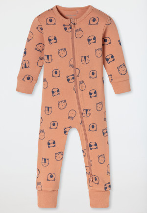 Combinaison longue pour bébé, en tissu côtelé fin, avec fermeture éclair, couleur brique brûlée - Bébé