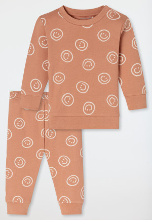 Pyjama long pour bébé, 2 pièces, en tissu côtelé fin, couleur « brique brûlée » - Bébé