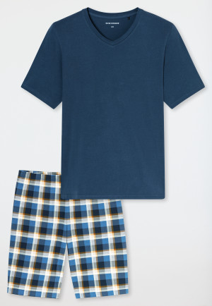 Schlafanzug kurz Karos deep blue - Casual Essentials