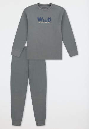 Schlafanzug lang Sweatware Bündchen salbei - Nightwear