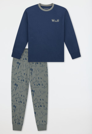 Schlafanzug lang Bündchen salbei - Nightwear