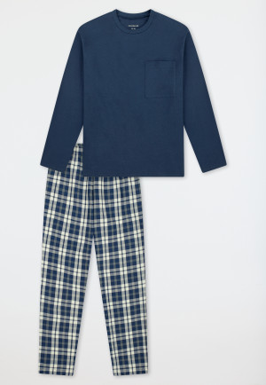Schlafanzug lang Jersey Webware Karos pacific blue - Nightwear