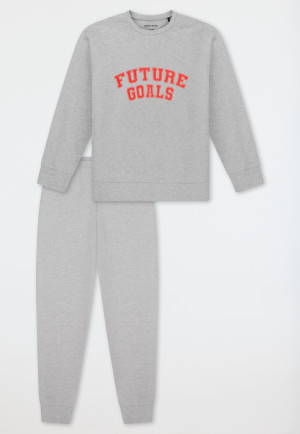 Pyjama long en molleton, poignets en bords-côtes, gris chiné - Nightwear