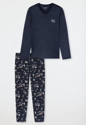 Long Pyjamas for Skiing, Deep Blue - Family