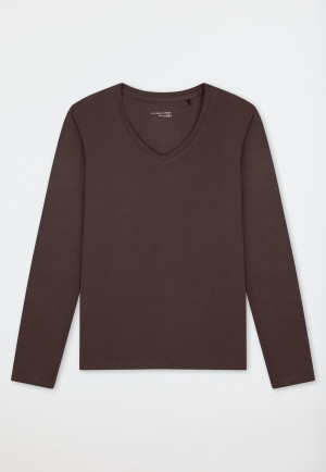 Long-Sleeve V-Neck Shirt, Deep Brown - Mix+ Relax