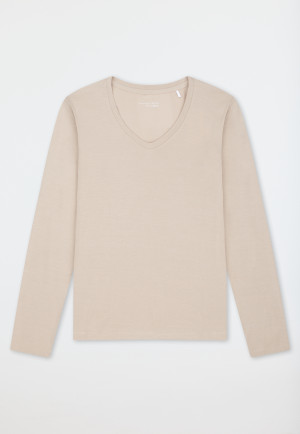 Long-Sleeve V-Neck Shirt in Bright Taupe - Mix+ Relax