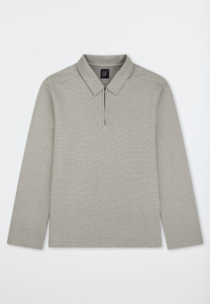 Shirt met lange mouwen, fijnrib, jacquard, rits, bright taupe - Mix+ Relax