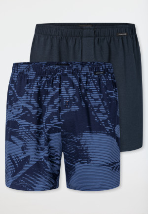 Boxershorts, set van 2, jersey, effen/met patroon, blauw - multipack boxershorts