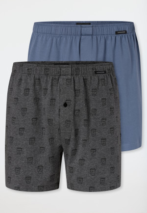 Boxershorts, set van 2, jersey, effen/met patroon, blauw/grijs - Boxershorts multipack