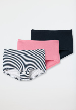 3-pack girls' boyshorts in pink, blue and dark blue