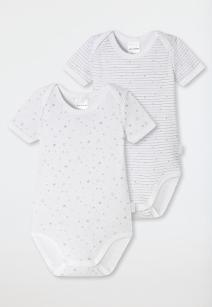 Baby-Bodys 2er-Pack kurzarm unisex Feinripp Organic Cotton bedruckt weiß/grau - Original Classics