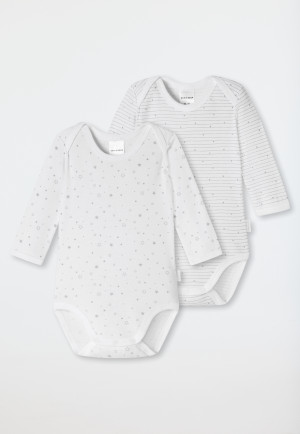 Confezione da 2 body da bebè a maniche lunghe unisex a costine sottili in cotone biologico stampato bianco / grigio - Original Classics