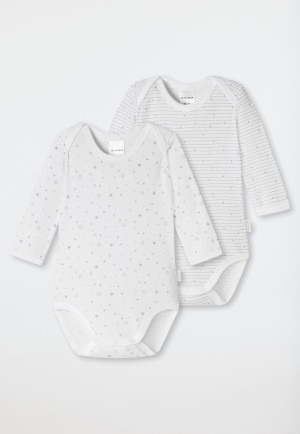 Baby-Bodys 2er-Pack langarm unisex Feinripp Organic Cotton bedruckt weiß/grau - Original Classics