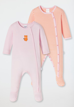 Baby onesies long with feet 2-pack fine rib organic cotton stripes little bear multicolored - Natural Love