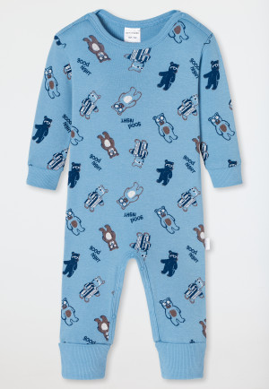 Baby pajamas long fine rib organic cotton modal vario little bear glasses light blue - Natural Love