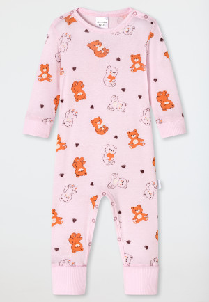 Combinaison bébé long côtelé coton bio modal Vario oursons curs rose - Natural Love