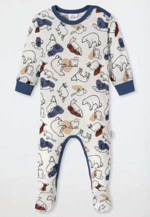 Baby onesie long tencel with feet forest animals polar bears off-white - Natural Love