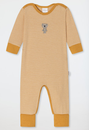 Tutina lunga unisex per bebè in tessuto di bambù con abbottonatura, righe e motivo con koala, di colore giallo - Natural Love