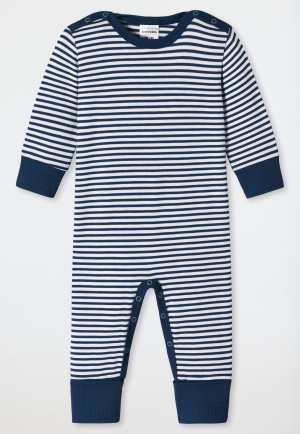 Babyanzug lang unisex Bambus Vario Knopfleiste Ringel dunkelblau - Bamboo