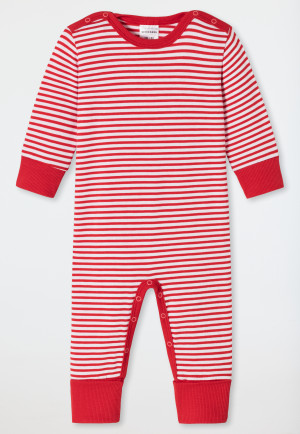 Babyanzug lang unisex Bambus Vario Knopfleiste Ringel rot - Bamboo