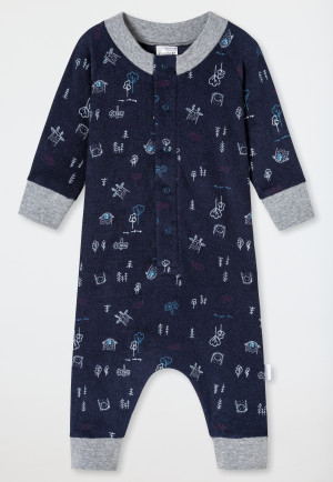 Baby onesie long-sleeved unisex terrycloth modal forest animals dark blue - Baby World