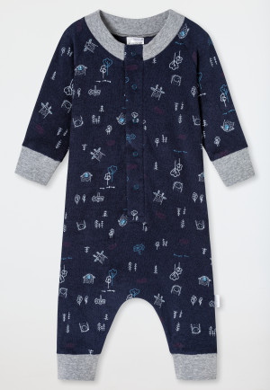 Babyanzug langarm unisex Frottee Modal Waldtiere dunkelblau - Baby World