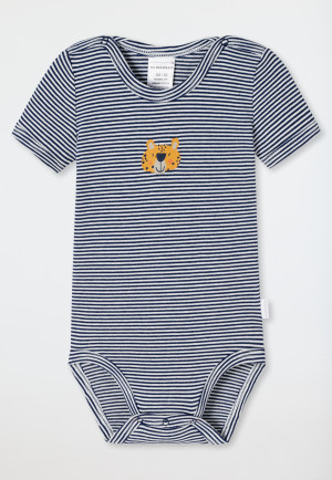 Body bébé à manches courtes unisexe à rayures indigo, de qualité bambou avec motif tigre - Natural Love