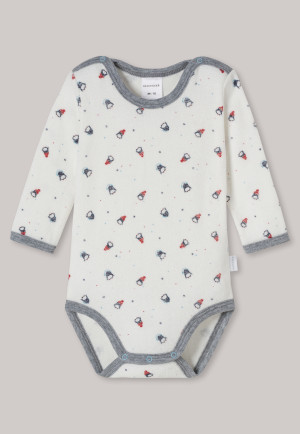 Body bébé unisexe à manches longues en éponge et coton bio modal pingouins blanc cassé - Baby Unisex