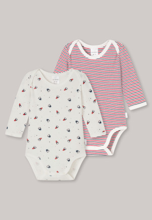 Baby onesie long-sleeved unisex fine rib organic cotton 2-pack penguin stripes multicolored - Baby Unisex