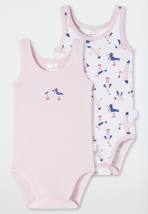 Babybodys ärmellos 2er-Pack Feinripp Organic Cotton Möwen rosa/weiß - Natural Love