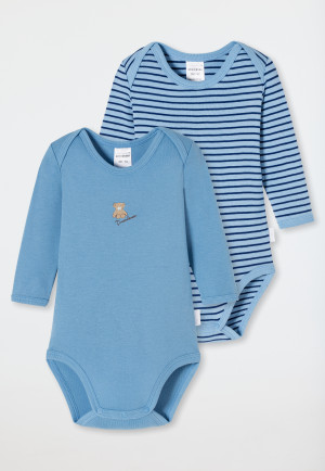 Babybodys langarm 2er-Pack Feinripp Organic Cotton Ringel Bärchen mehrfarbig - Natural Love