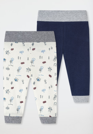Baby pants long 2-pack unisex fine rib organic cotton forest animals multicolored/heather gray - Baby World